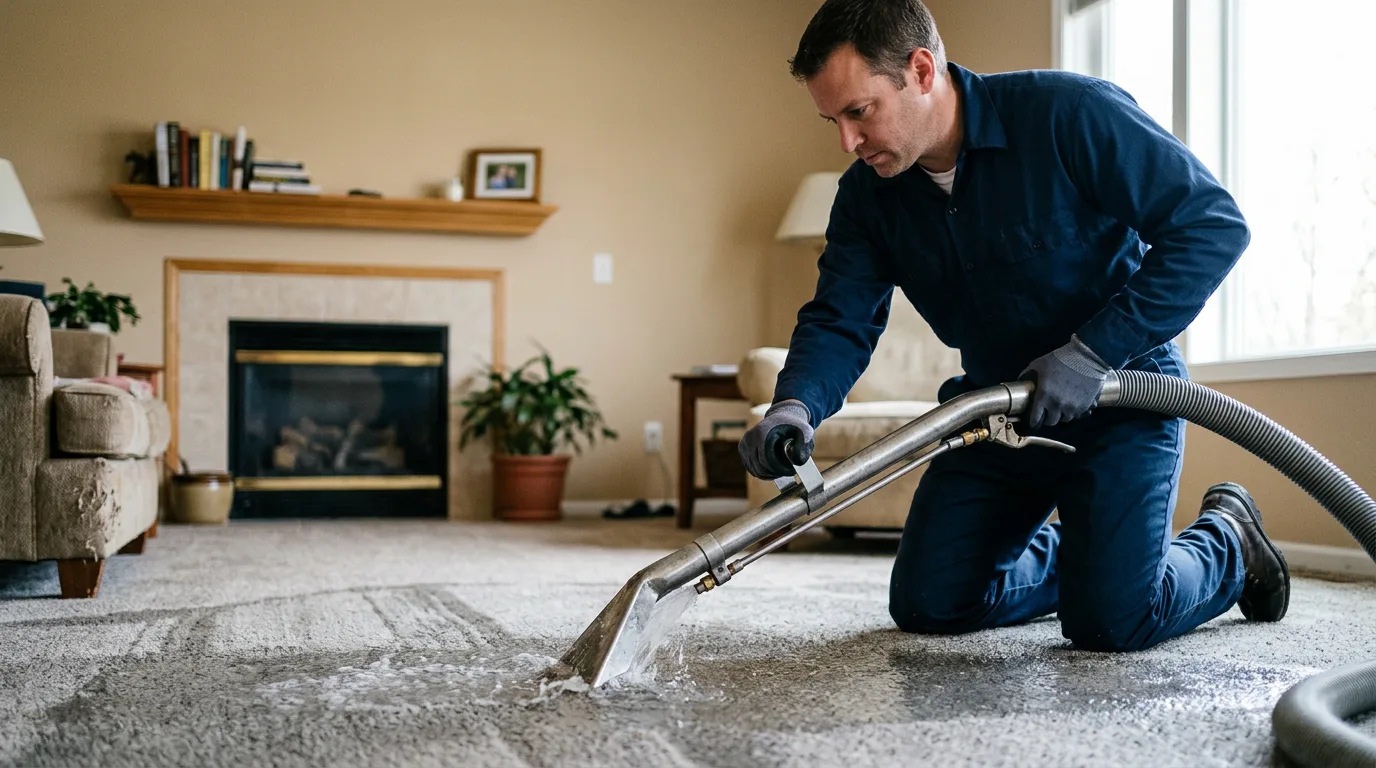 Water damage restoration technician working near Austin, AR